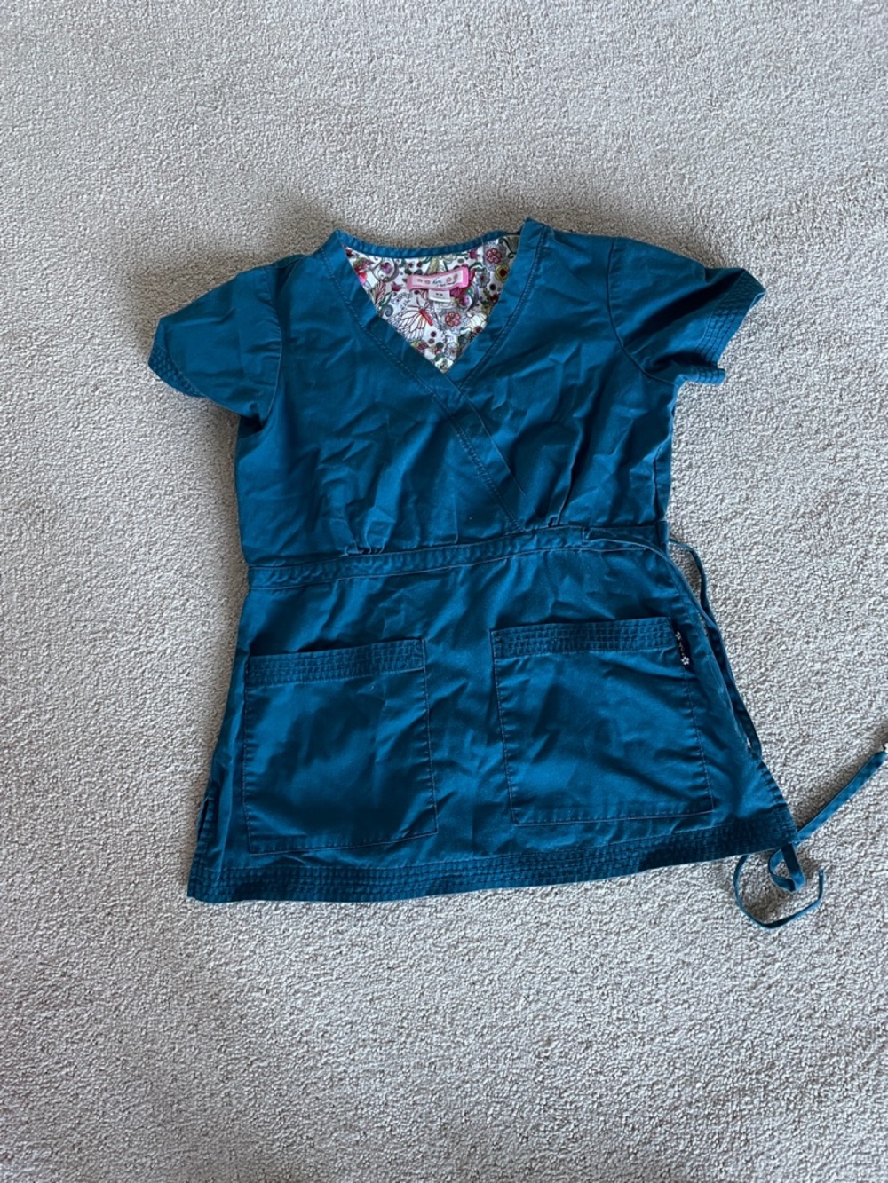 koi Women's Teal Wrap-Style Scrub Tunic